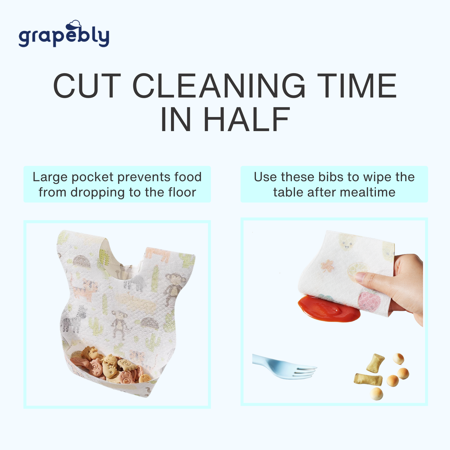 Grapebly Disposable Baby Bibs (20 pcs - Individually Packed)