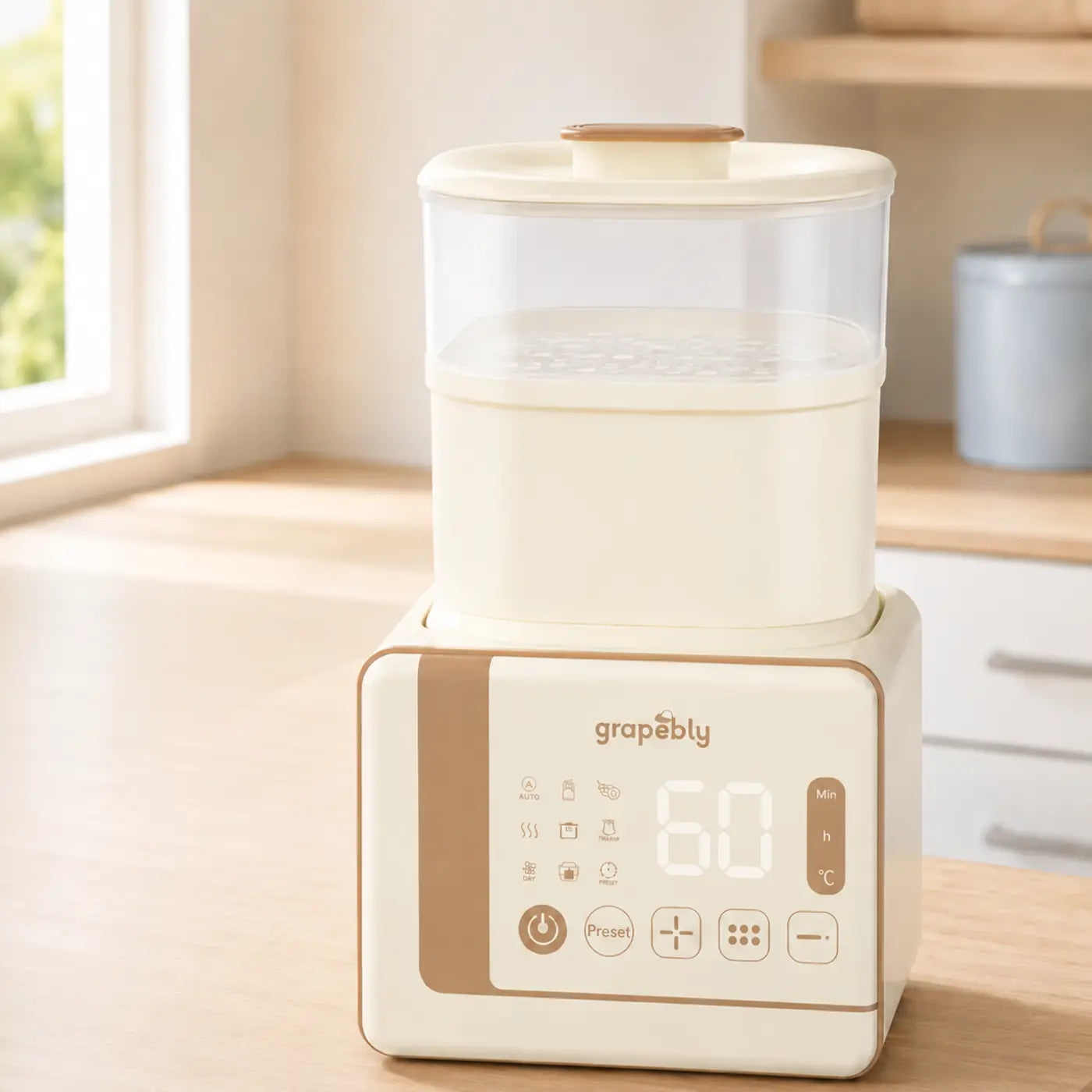 Grapebly 10-in-1 smart baby bottle steam sterilizer, dryer, warmer and baby food maker