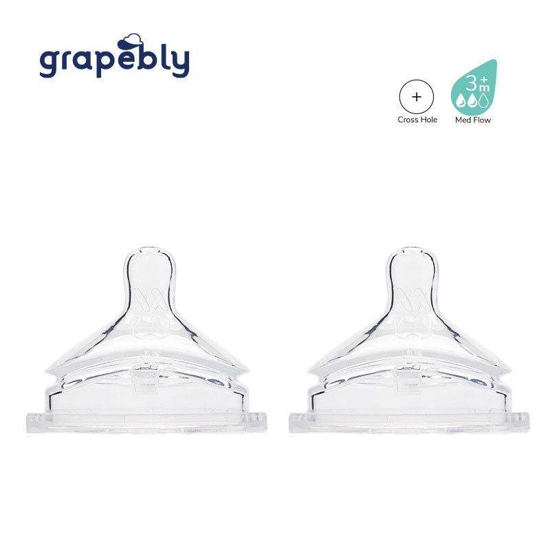 Grapebly Silicone Anti Colic Teat Medium Flow - Cross Hole (2 pieces)